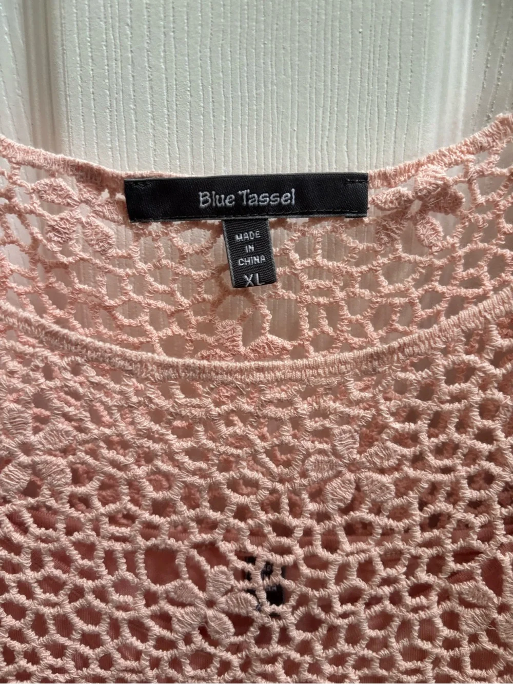 Anthropologie Blue Tassel Blush Pink Boho Crochet Lace Top w/ Cami, Size XL,NWOT